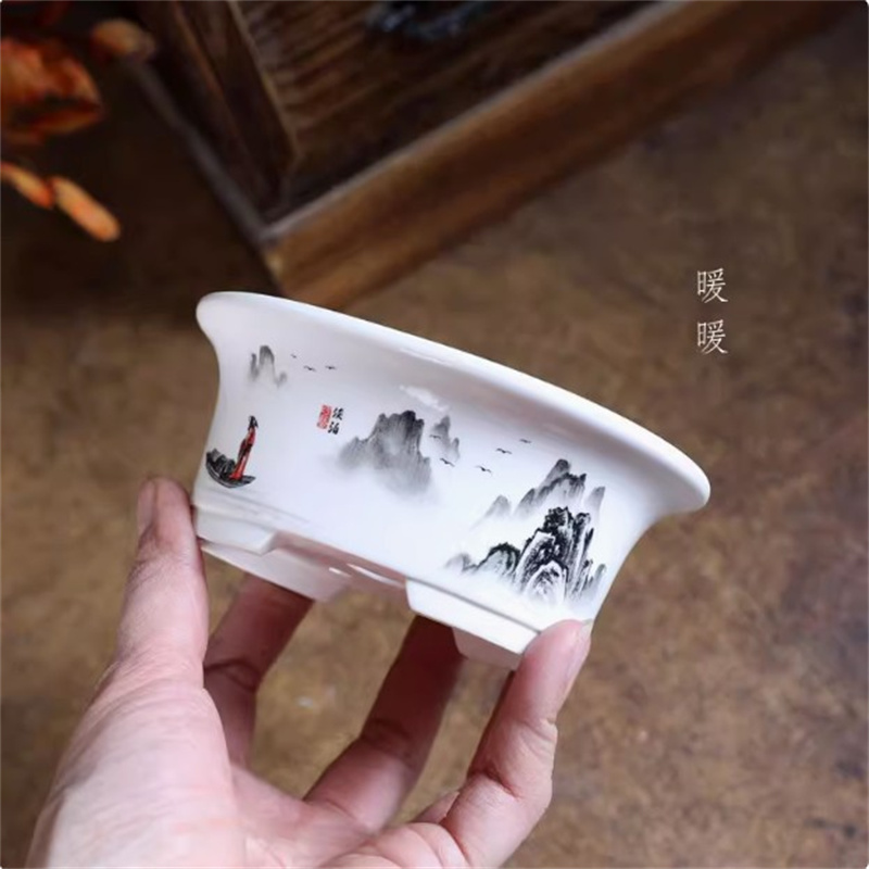 Bonsai Garden Desk - Pot Bonsai Oval Putih Porselen, Pot
