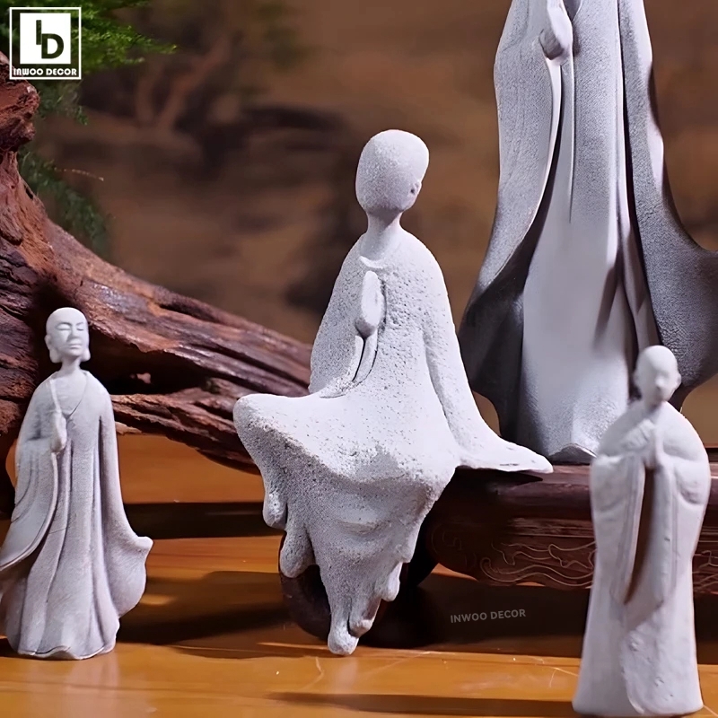 Bonsai Garden Desk - Patung batu Buddha biksu kecil, dekorasi