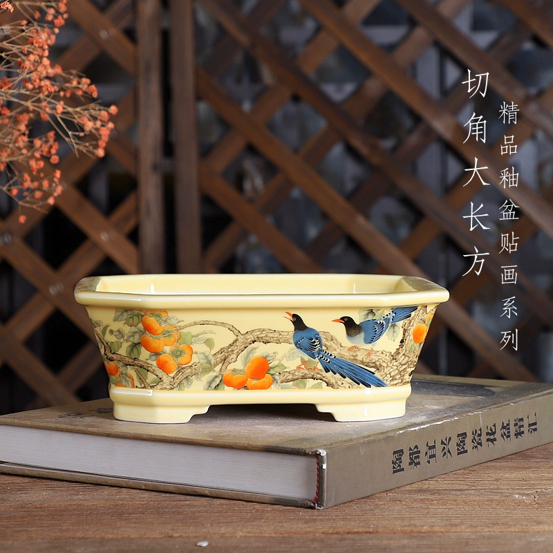 Bonsai Garden Desk - Pot Bonsai persegi panjang porselen, pola