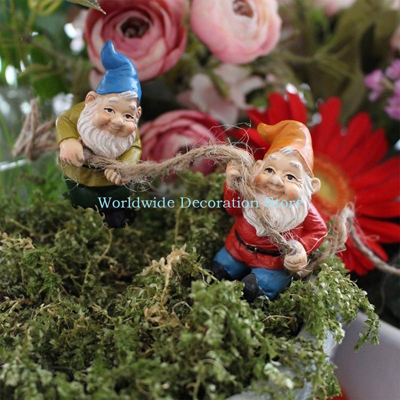Q39b 4pcs Dwarf Resin Figurine - Bonsai Garden With Pond ulasan dan harga
