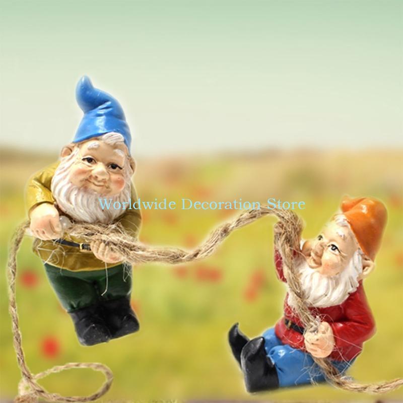Q39b 4pcs Dwarf Resin Figurine - Bonsai Garden With Pond ulasan dan harga