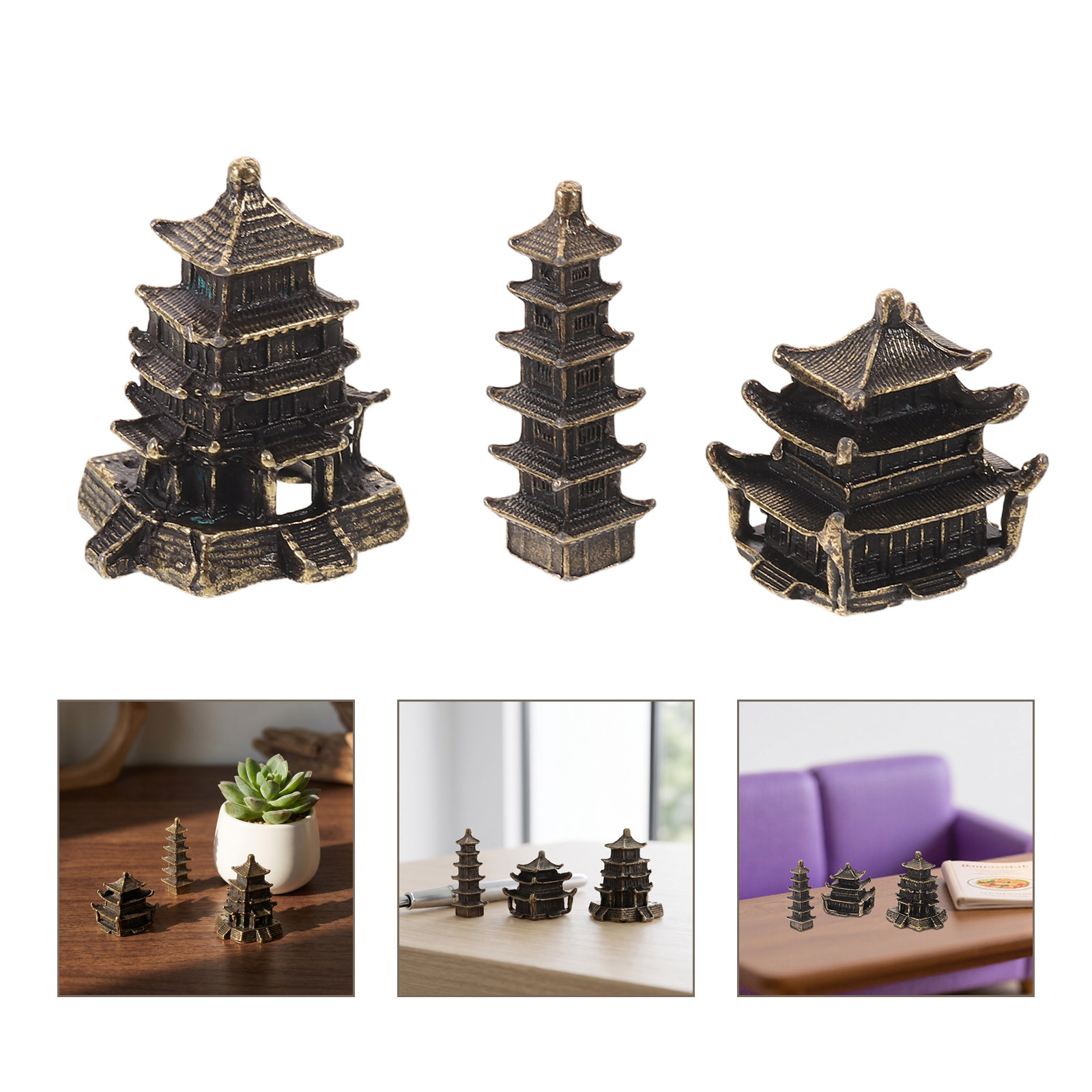 3Pcs Ornamen Meja Gaya Pagoda  - Bonsai Garden Desk ulasan dan harga